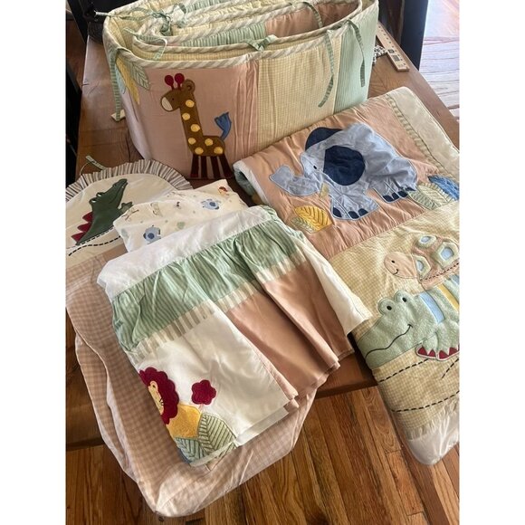 Vtg Tiddlewinks Safari Friends 5 Pc Crib Set Giraffe Lion Monkey Gator Elephant - Picture 2 of 8